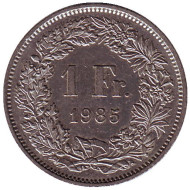 Монета 1 франк. 1985 год, Швейцария. Гельвеция. Монета 1 франк. 1985 год, Швейцария. Гельвеция.