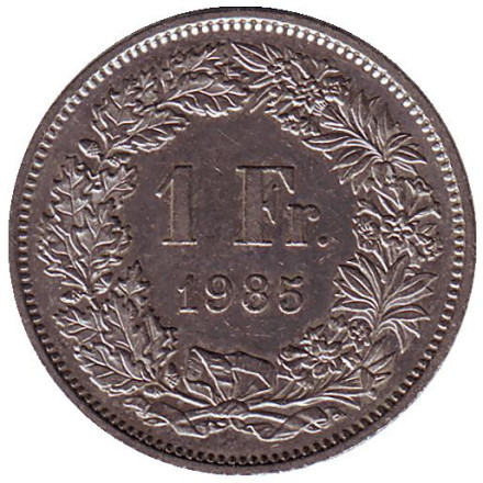 Монета 1 франк. 1985 год, Швейцария. Гельвеция.
