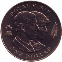 Королевский визит. Монета 1 доллар. 1983 год, Новая Зеландия.