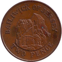 Музей в городе Сент-Хелиер. Монета 2 пенса. 1989 год, Джерси.