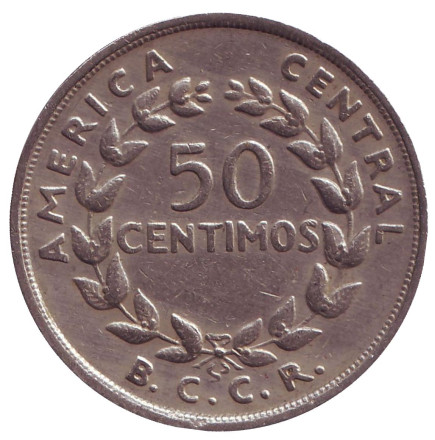 Монета 50 сантимов. 1968 год, Коста-Рика.