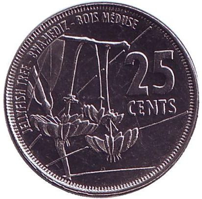 Монета 25 центов. 2016 год, Сейшельские острова. Медузагина. (Кустарник).