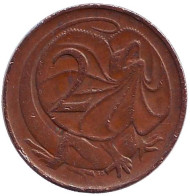 Монета 2 цента. 1976 год, Австралия. Плащеносная ящерица. Монета 2 цента. 1976 год, Австралия. Плащеносная ящерица.