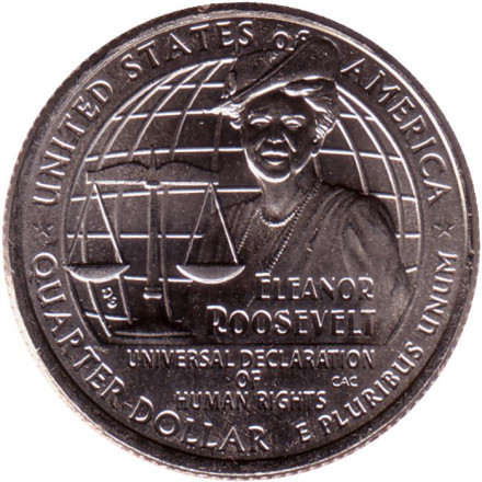 Монета 25 центов. 2023 год (D), США. Элеонора Рузвельт. Серия "Американские женщины".