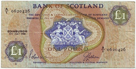 Банкнота 1 фунт. 1968 год, Шотландия.