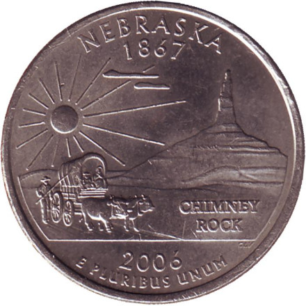 Монета 25 центов (Р). 2006 год, США. Небраска. Штат № 37.