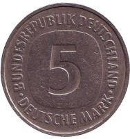 Монета 5 марок. 1976 год (F), ФРГ. 