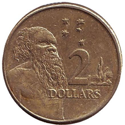 Монета 2 доллара. 2010 год, Австралия. Старейшина аборигенов.