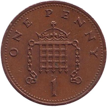 Монета 1 пенни. 1989 год, Великобритания.