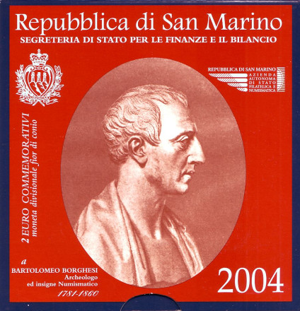 Монета 2 евро. 2004 год, Сан-Марино. (в буклете) Бартоломео Боргези.