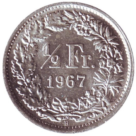 Монета 1/2 франка. 1967 год, Швейцария.