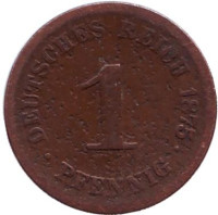 Монета 1 пфенниг. 1875 год (F), Германская империя.
