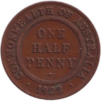 Монета 1/2 пенни. 1922 год, Австралия.