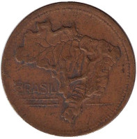 Карта Бразилии. Монета 2 крузейро. 1950 год, Бразилия. 