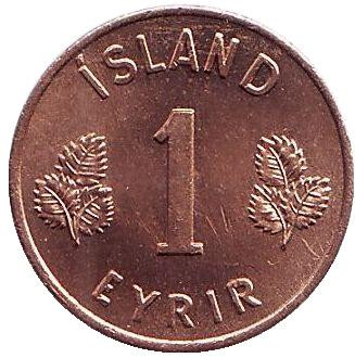 Монета 1 аурар. 1953 год, Исландия. aUNC.