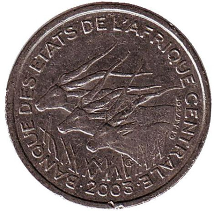 Монета 50 франков. 2003 год, Центральные Африканские штаты. Африканские антилопы. (Западные канны).