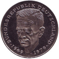 Курт Шумахер. Монета 2 марки. 1979 год (J), ФРГ. UNC.