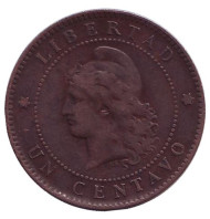 Монета 1 сентаво. 1890 год, Аргентина. Монета 1 сентаво. 1890 год, Аргентина.