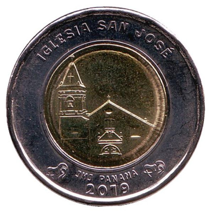 Монета 1 бальбоа. 2019 год, Панама. Храм Святого Иосифа.
