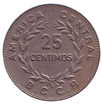 Монета 25 сантимов. 1972 год, Коста-Рика.