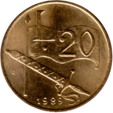 Монета 20 лир. 1989 год, Сан-Марино. Шестнадцать веков истории.