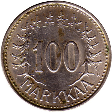 Монета 100 марок, 1956 год, Финляндия.