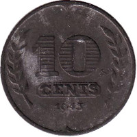 Монета 10 центов. 1943 год, Нидерланды.