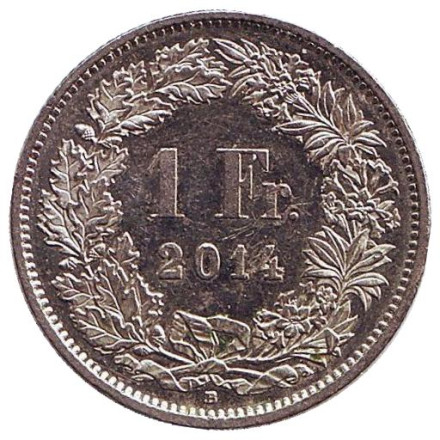 Монета 1 франк. 2014 год, Швейцария. Гельвеция.