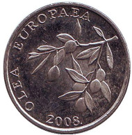 Монета 20 лип. 2008 год, Хорватия. Олива европейская. Монета 20 лип. 2008 год, Хорватия. Олива европейская.