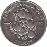 Монета 1 песо, 1982 год, Куба. Цитрусы. ФАО. Монета 1 песо, 1982 год, Куба. Цитрусы. ФАО.