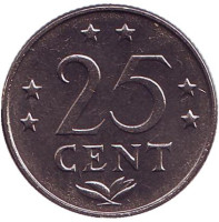 Монета 25 центов, 1977 год, Нидерландские Антильские острова.