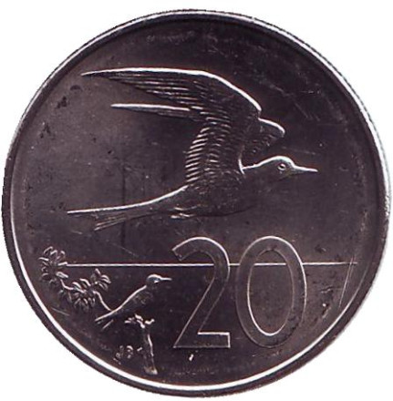 Монета 20 центов. 2015 год, Острова Кука. Австралийская крачка.
