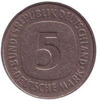 Монета 5 марок. 1977 год (J), ФРГ.