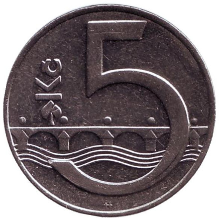 Монета 5 крон. 1994 год, Чехия. (Отметка: "b").