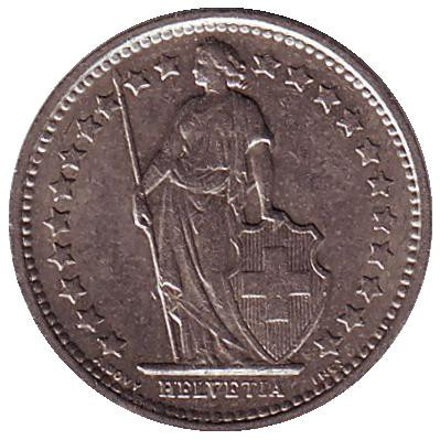Монета 1/2 франка. 1972 год, Швейцария. Монета 1/2 франка. 1972 год, Швейцария.