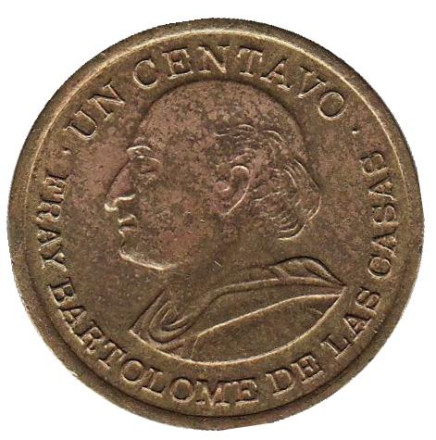 Монета 1 сентаво. 1972 год, Гватемала. Бартоломе де лас Касас.