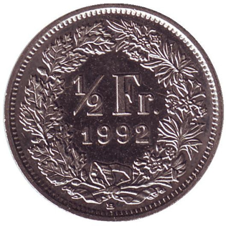Монета 1/2 франка. 1992 год, Швейцария.