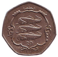 Атлантическая сельдь. Монета 20 пенсов. 1986 год (AA), Остров Мэн.