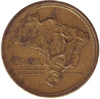Карта Бразилии. Монета 2 крузейро. 1953 год, Бразилия. 