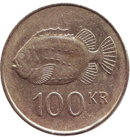Монета 100 крон. 1995 год, Исландия. Пинагор. Монета 100 крон. 1995 год, Исландия. Пинагор.