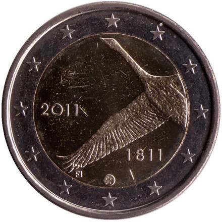 Монета 2 евро, 2011 год, Финляндия. 200 лет Банку Финляндии.
