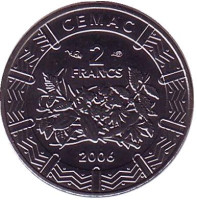 Монета 2 франка. 2006 год, Центральные Африканские Штаты.