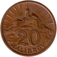 Монета 20 геллеров. 1940 год, Словакия. Замок в Нитре. (Нитрьянский Град). Монета 20 геллеров. 1940 год, Словакия. Замок в Нитре. (Нитрьянский Град).