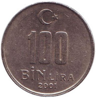 Монета 100000 лир. 2001 год, Турция. Монета 100000 лир. 2001 год, Турция.