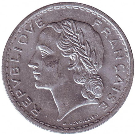 Монета 5 франков. 1949 год, Франция. Монета 5 франков. 1949 год, Франция.