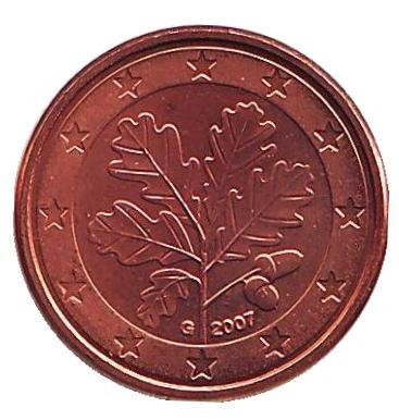 Монета 1 цент. 2007 год (G), Германия.