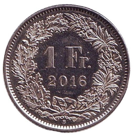 Монета 1 франк. 2016 год, Швейцария. Гельвеция.
