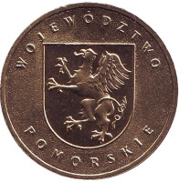 Поморское воеводство. Монета 2 злотых. 2004 год, Польша.