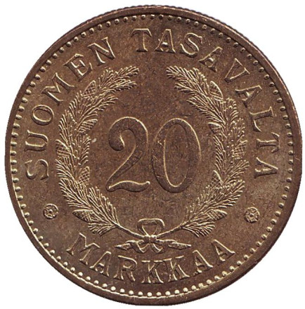 Монета 20 марок. 1931 год, Финляндия. aUNC.