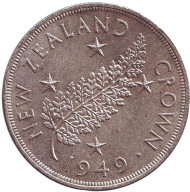 Монета 1 крона. 1949 год, Новая Зеландия. Монета 1 крона. 1949 год, Новая Зеландия.